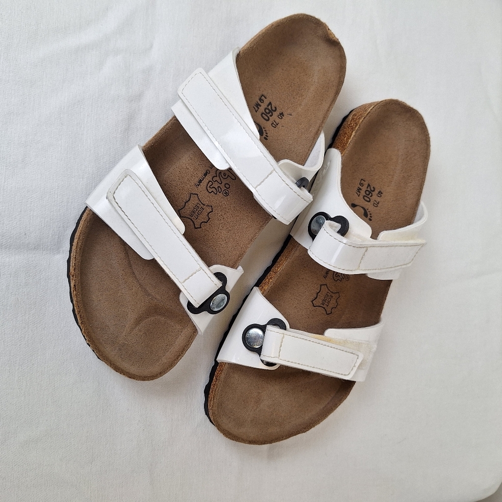 Birkenstock White Velcro Sandals with Brown Sole - Picture 9 of 9